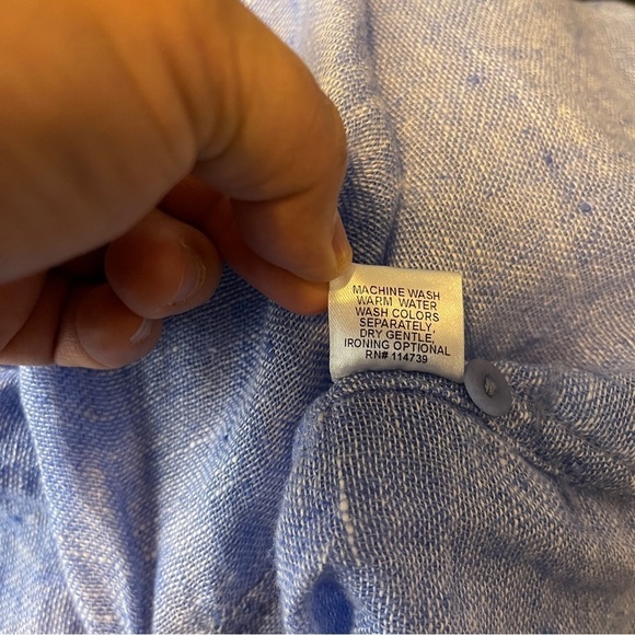 FLAX Blue 100% Linen Short Sleeve Tunic Top Women's Small - Picture 9 of 9